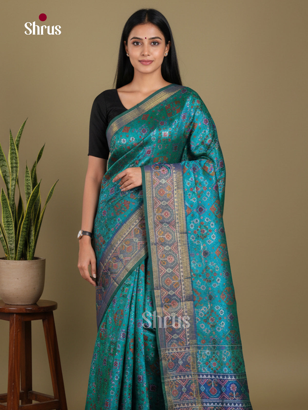 Teal & Blue - Semi Patola Saree