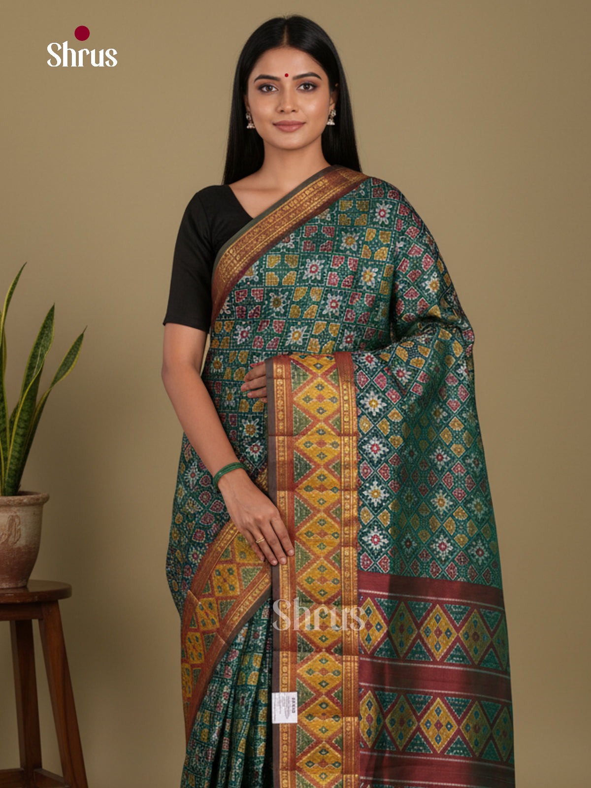 Green & Maroon - Semi Patola Saree