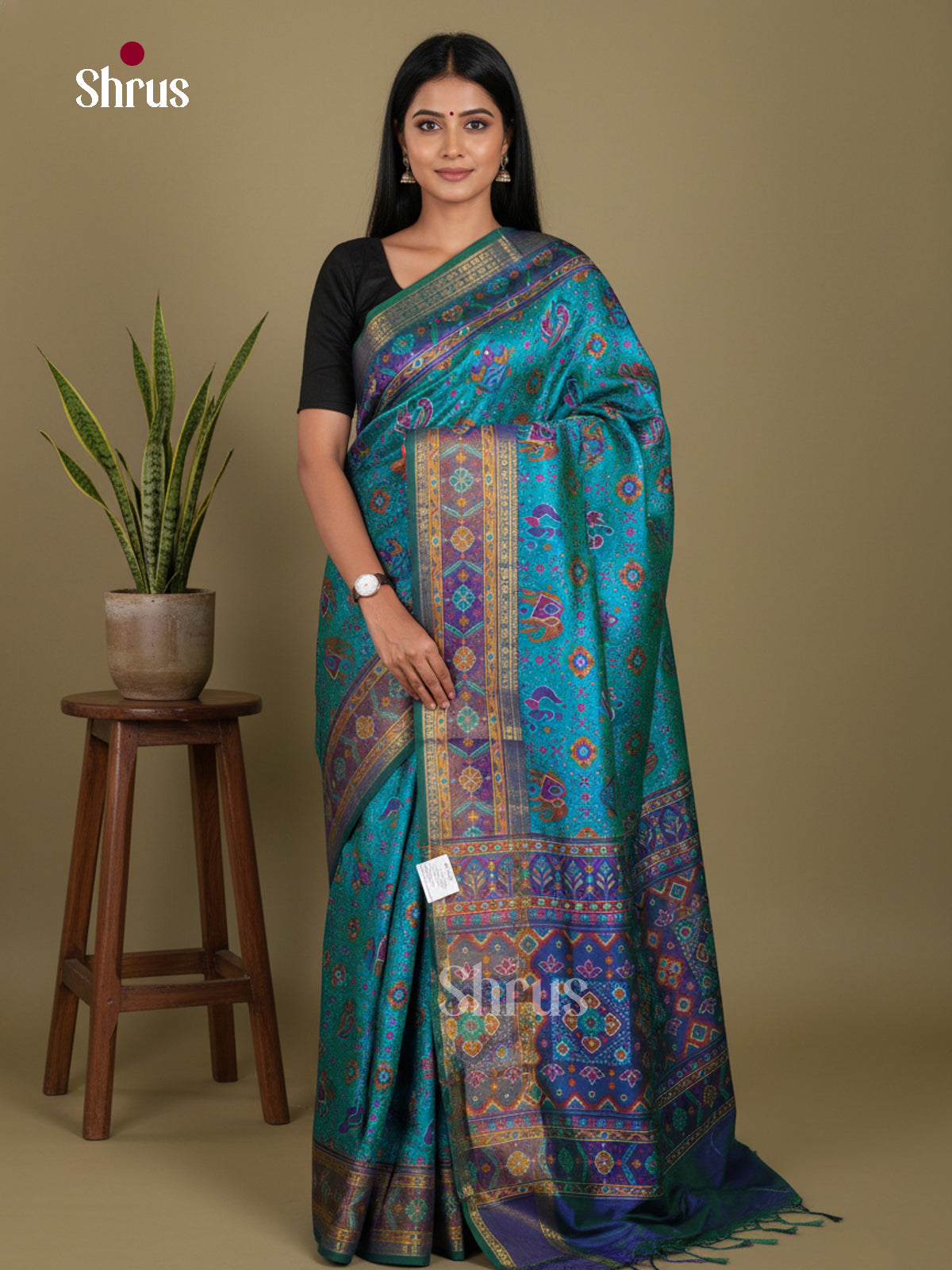 Teal & Blue - Semi Patola Saree
