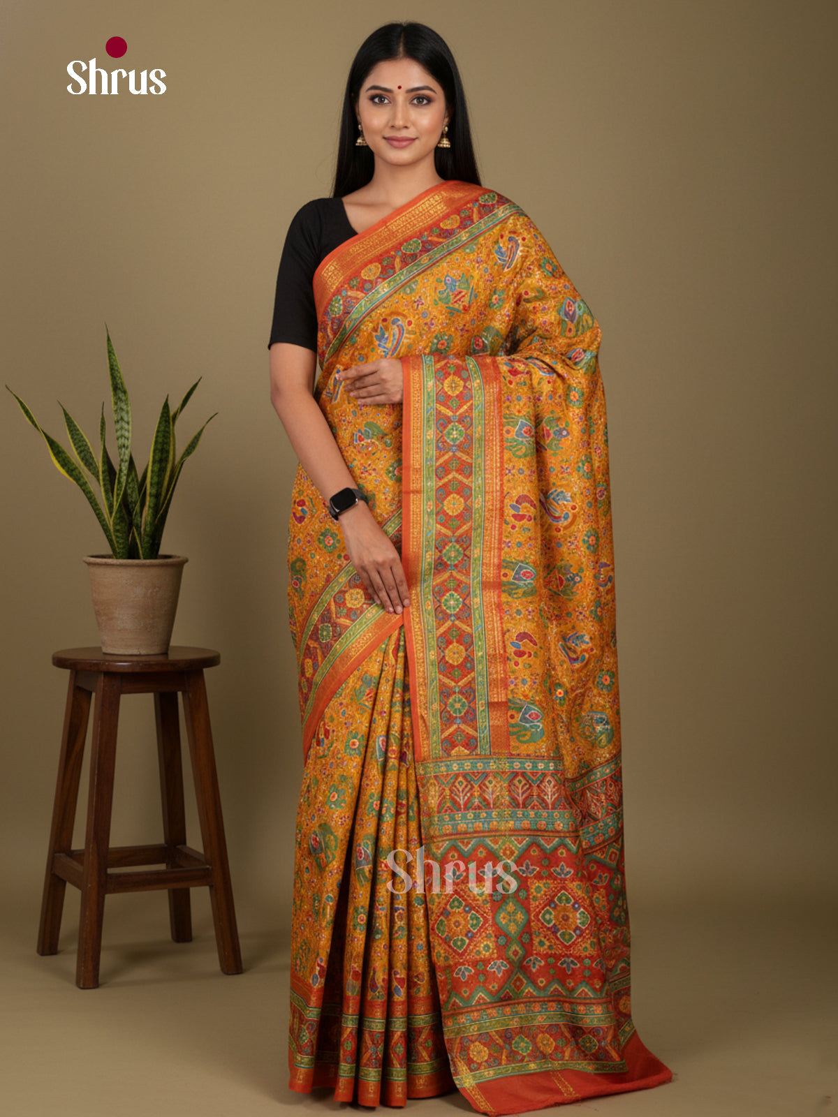 Mustard & Brick - Semi Patola Saree
