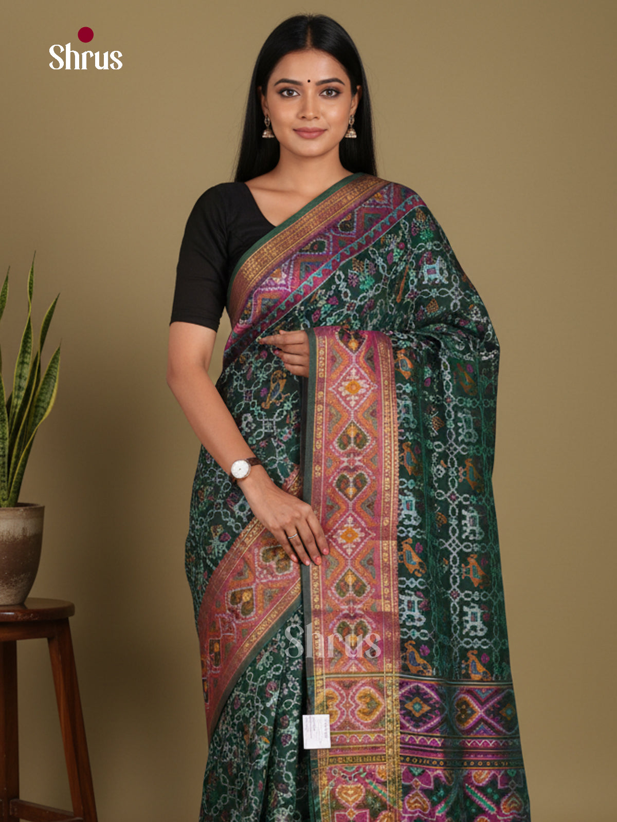Green & Purple - Semi Patola Saree