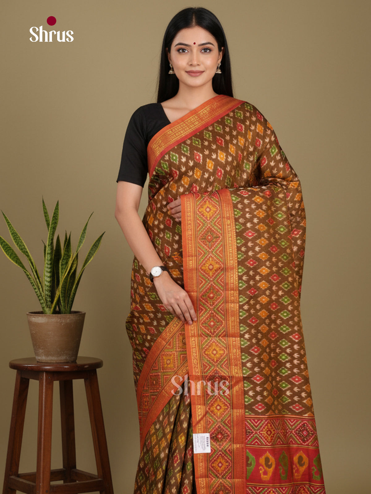 Brown & Brick - Semi Patola Saree