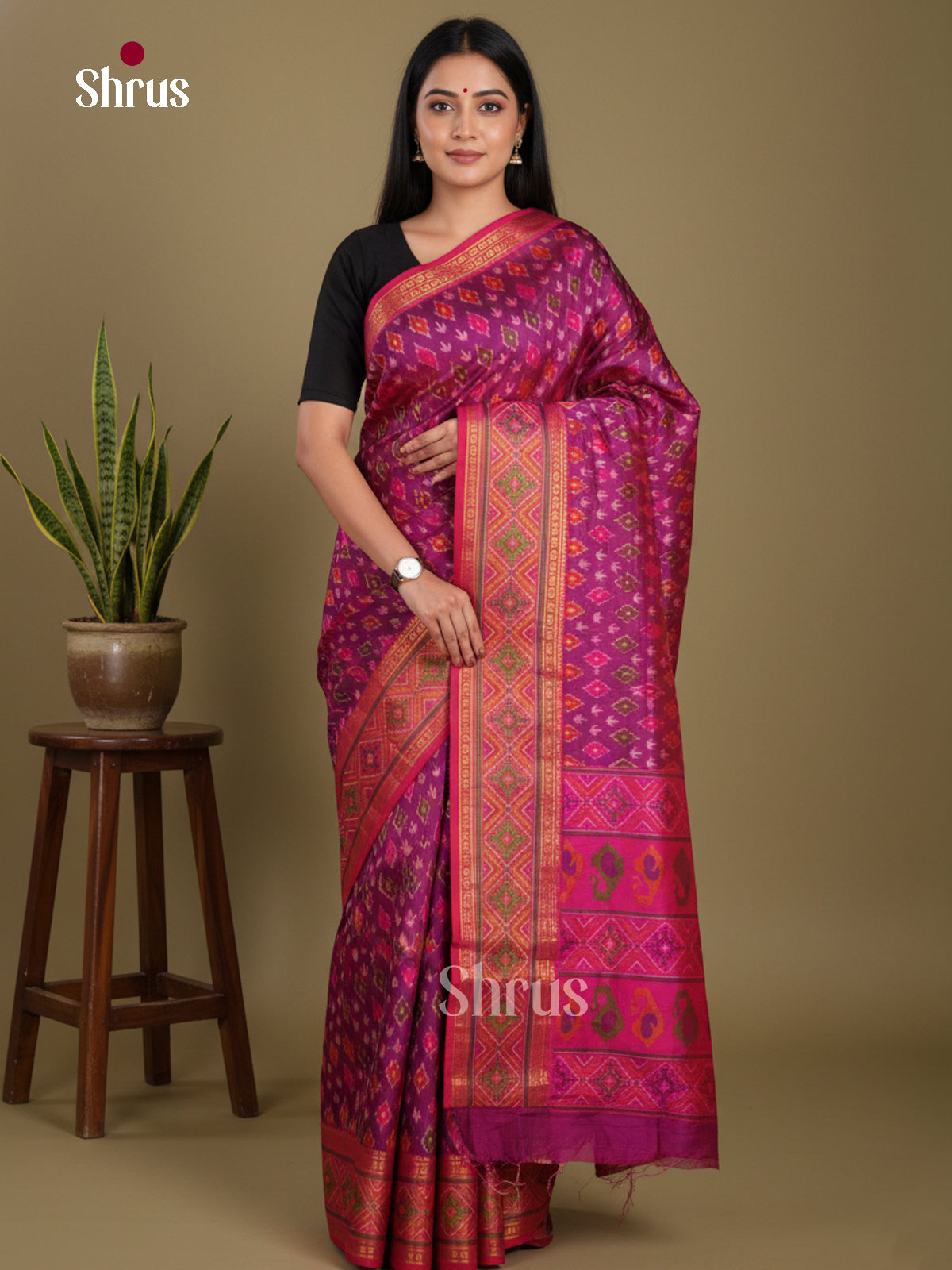Purple & Pink - Semi Patola Saree - Shop on Shrus.com