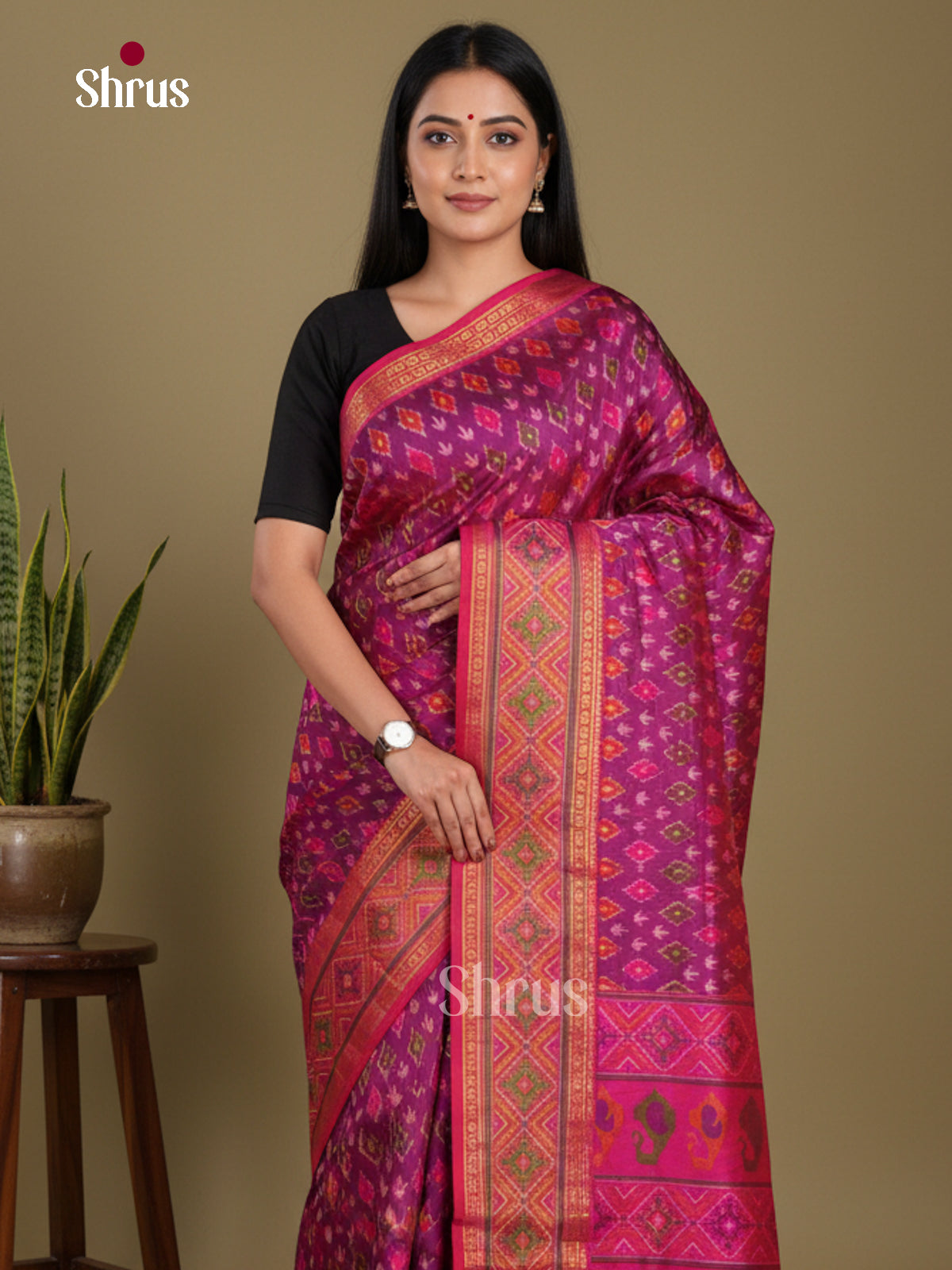 Purple & Pink - Semi Patola Saree - Shop on Shrus.com