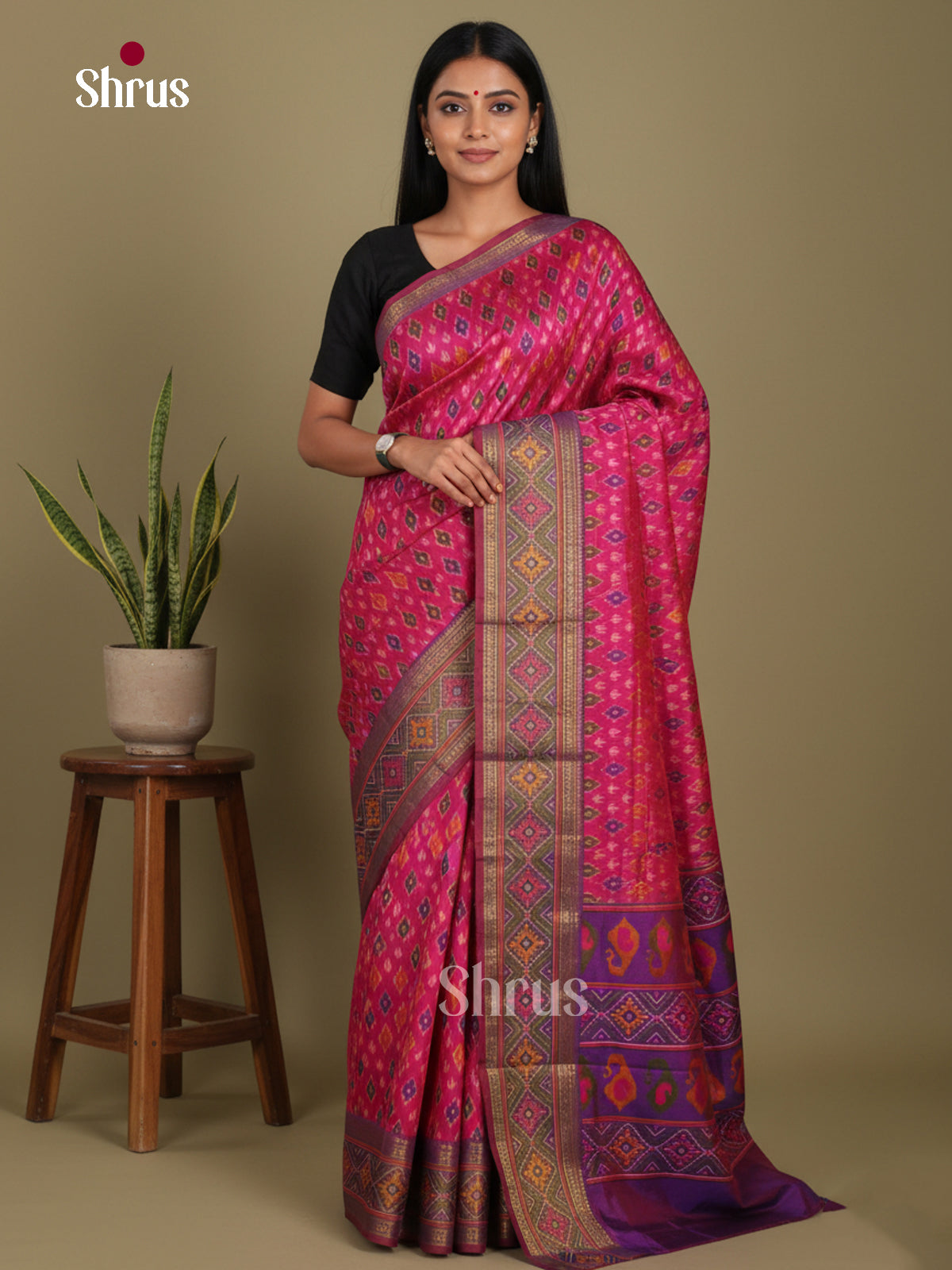 Pink & Purple - Semi Patola Saree - Shop on Shrus.com