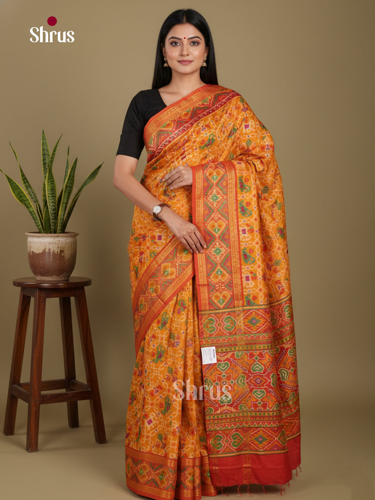 Mustard & Brick- Semi Patola Saree