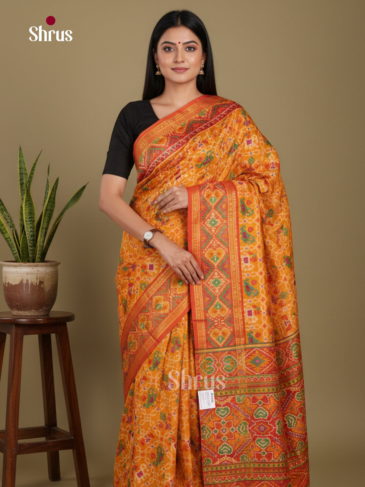 Mustard & Brick- Semi Patola Saree