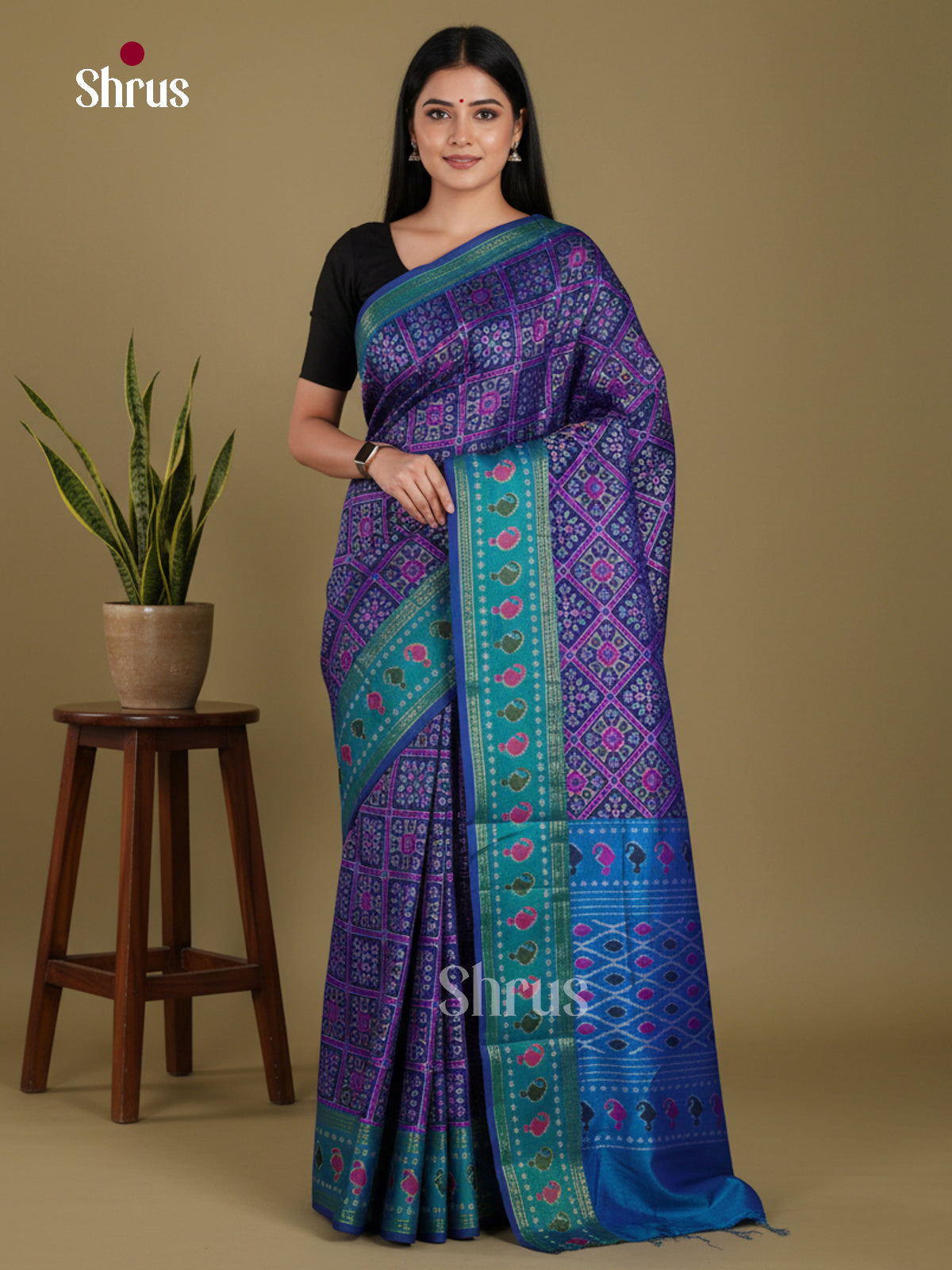 Purple & Blue - Semi Patola Saree
