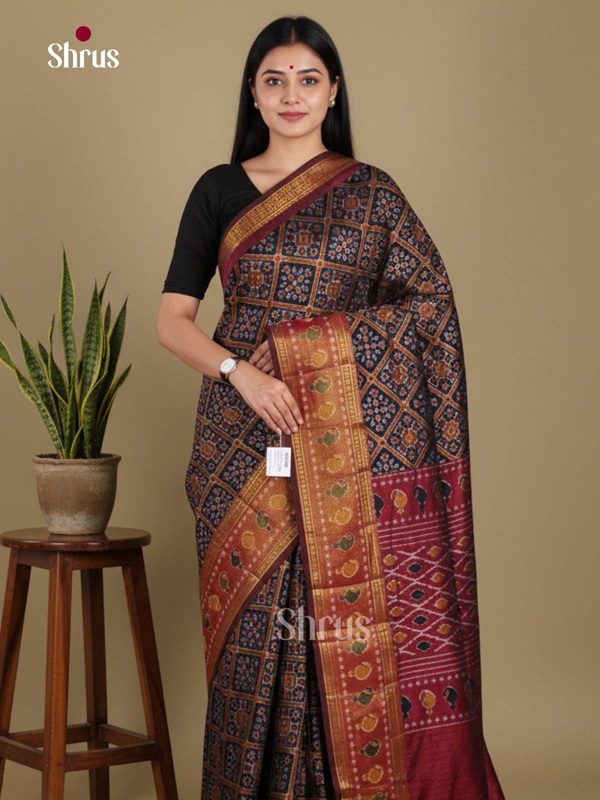 Black & Maroon - Semi Patola Saree