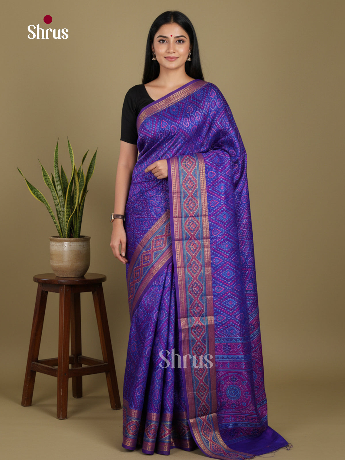 Blue & Purple - Semi Patola Saree