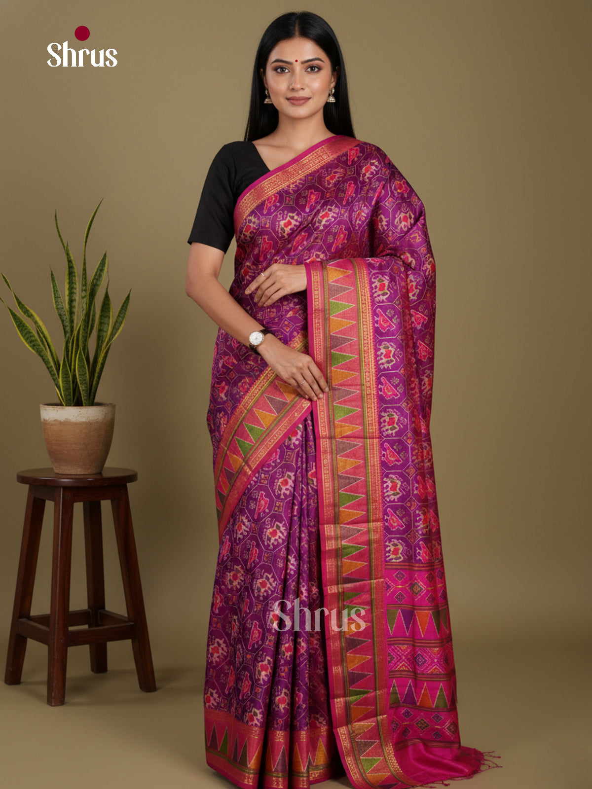 Purple & Pink - Semi Patola Saree - Shop on Shrus.com