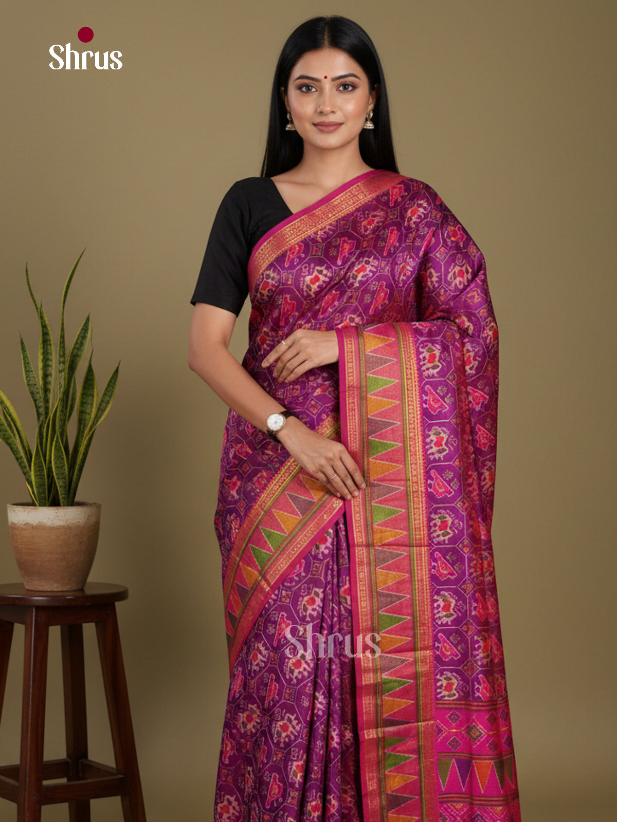 Purple & Pink - Semi Patola Saree - Shop on Shrus.com