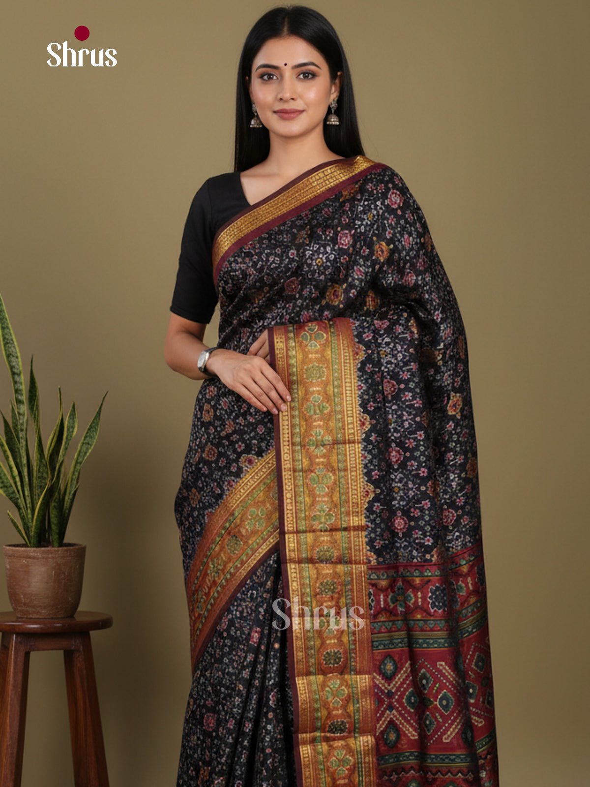Black & Maroon - Semi Patola Saree