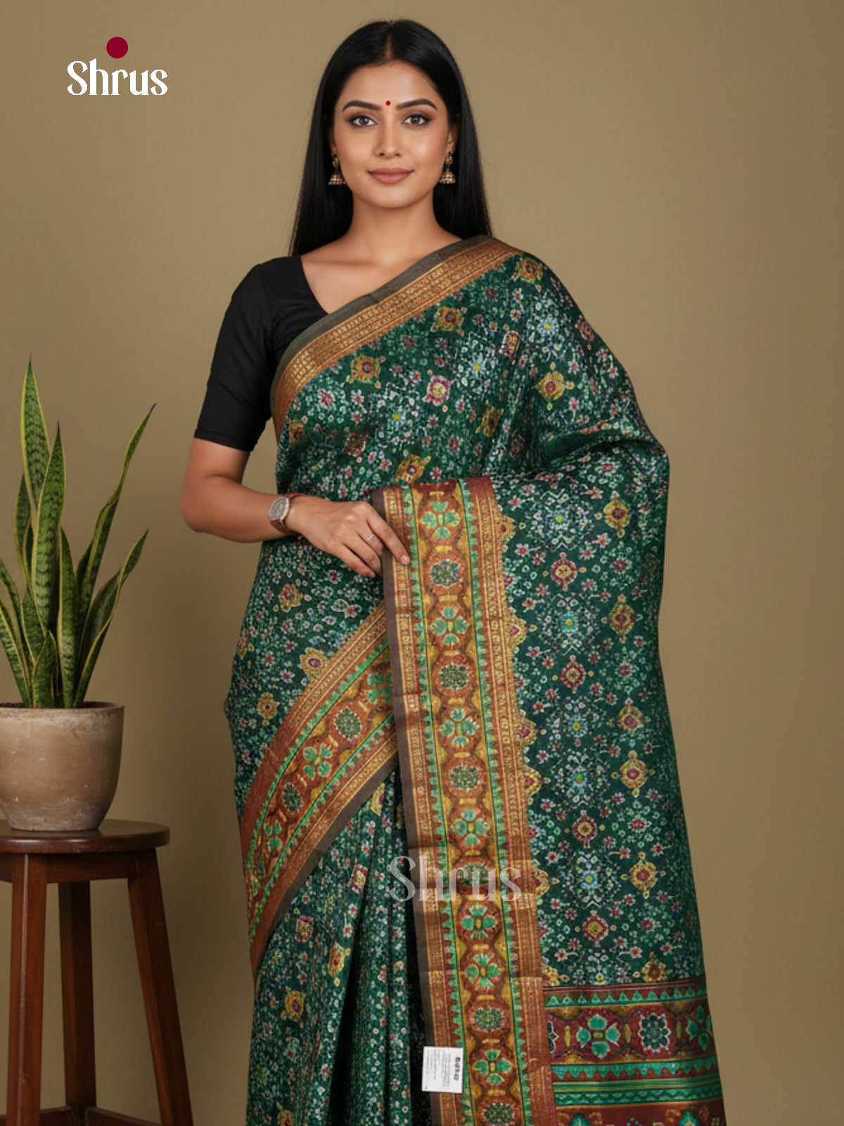 Green & Maroon- Semi Patola Saree