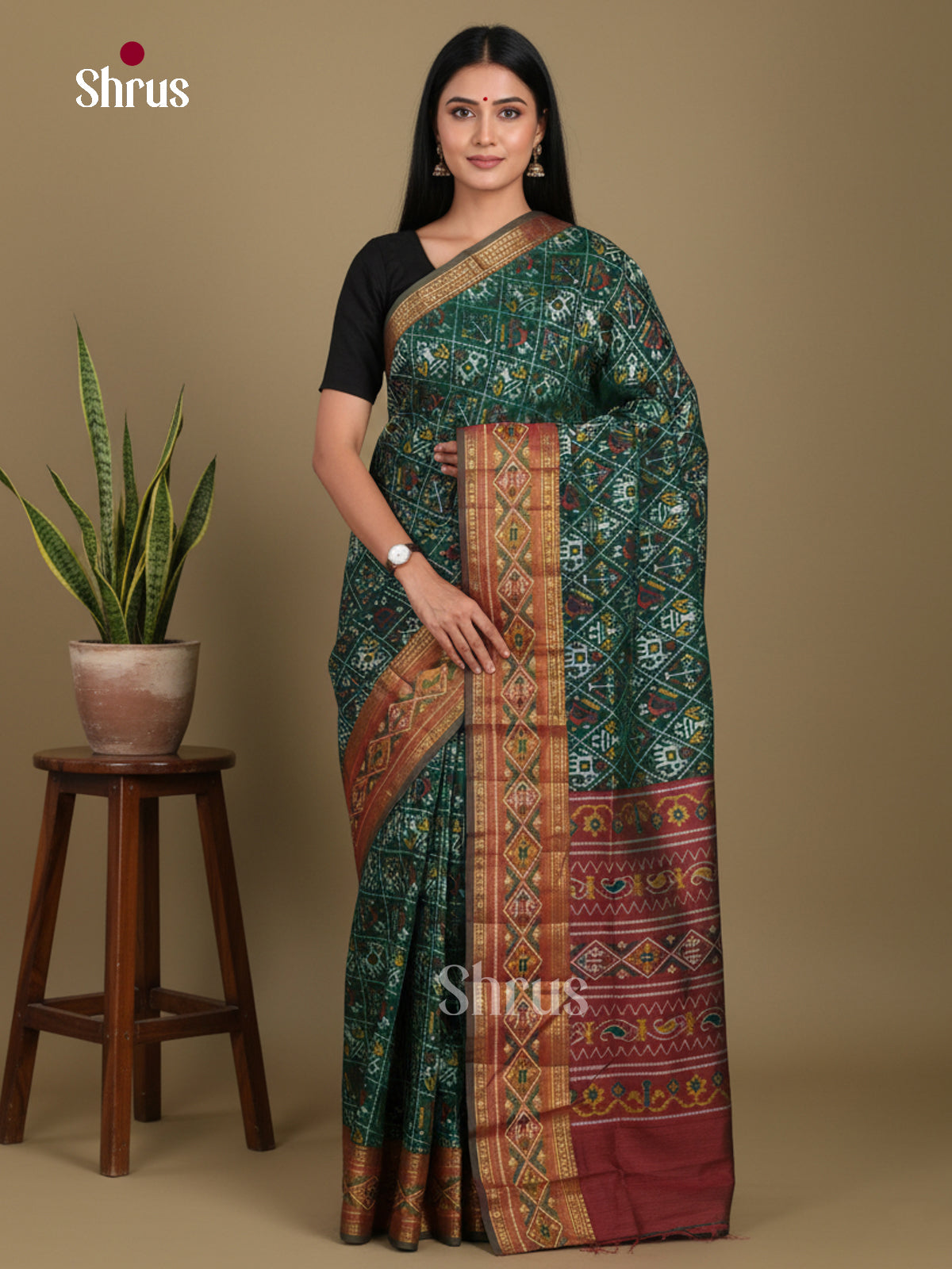 Green & Maroon - Semi Patola Saree - Shop on Shrus.com