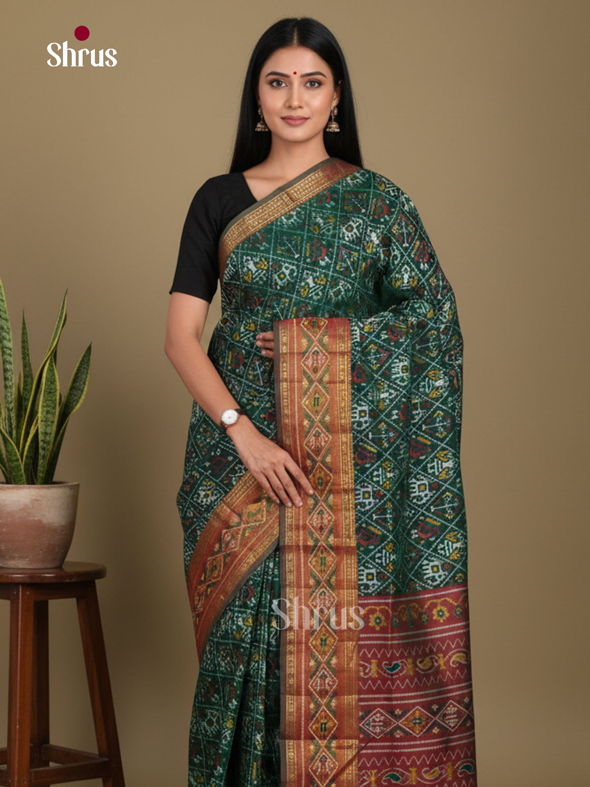 Green & Maroon - Semi Patola Saree - Shop on Shrus.com