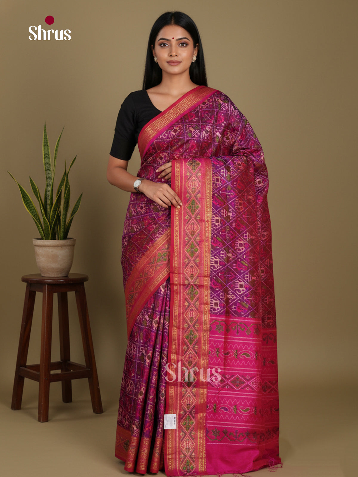Purple & Pink- Semi Patola Saree - Shop on Shrus.com