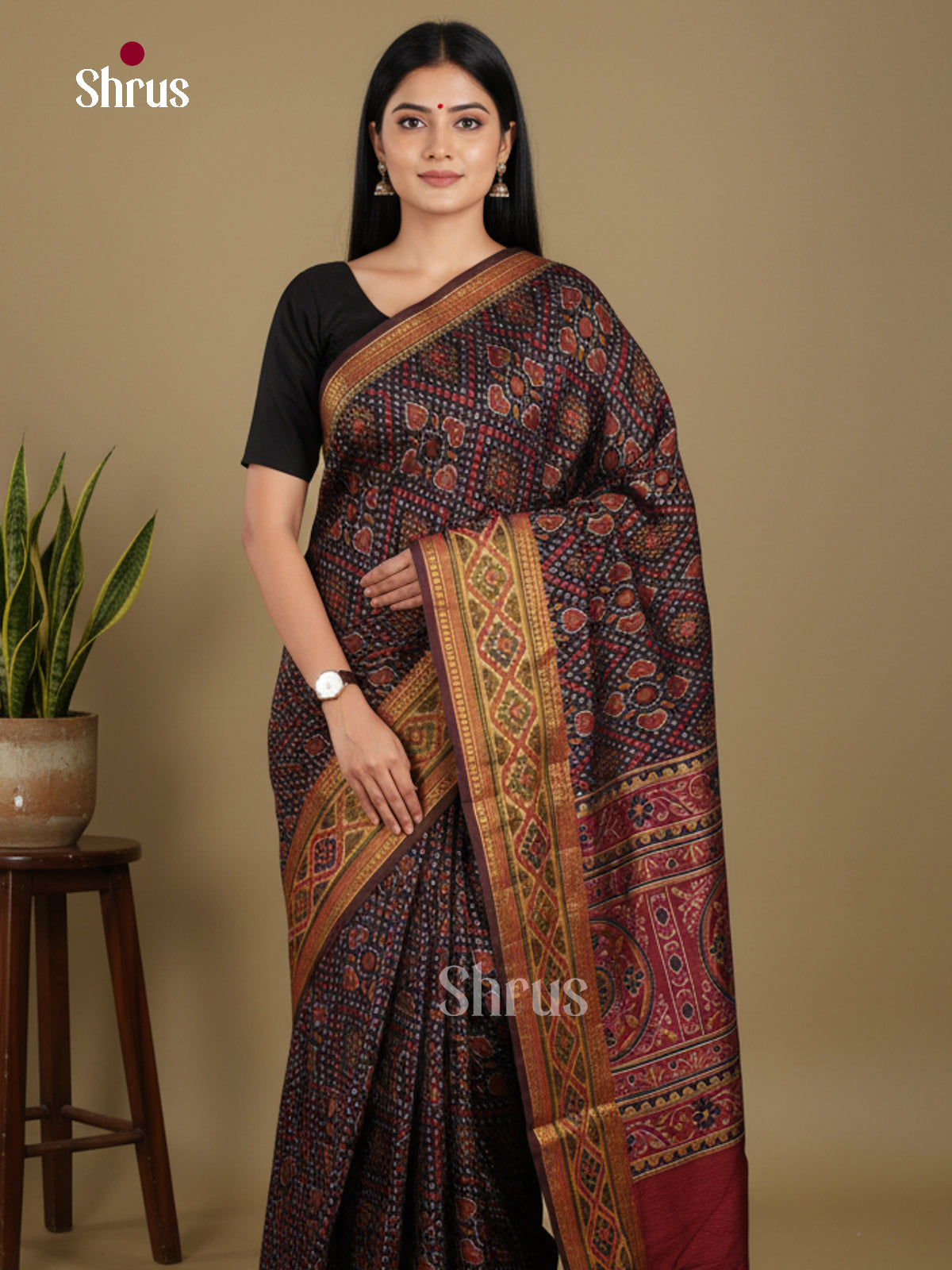 Black & Maroon - Semi Patola Saree