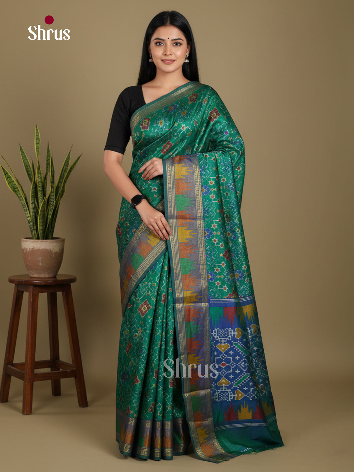 Green & Blue- Semi Patola Saree