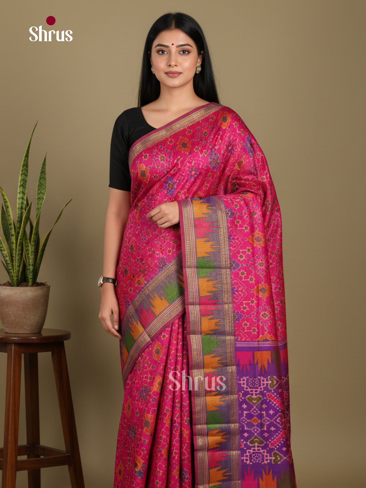 Pink & Purple - Semi Patola Saree - Shop on Shrus.com