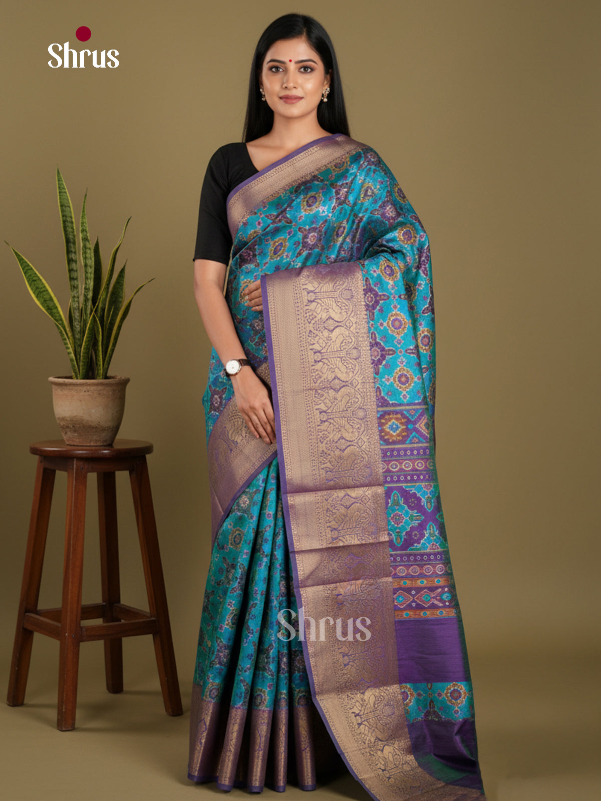 Blue & Purple - Semi Patola Saree