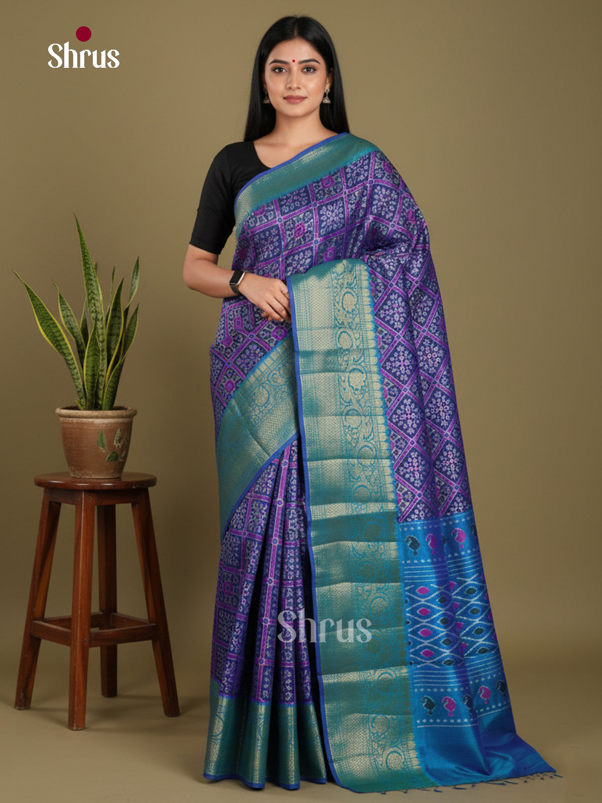 Blue & Purple - Semi Patola Saree
