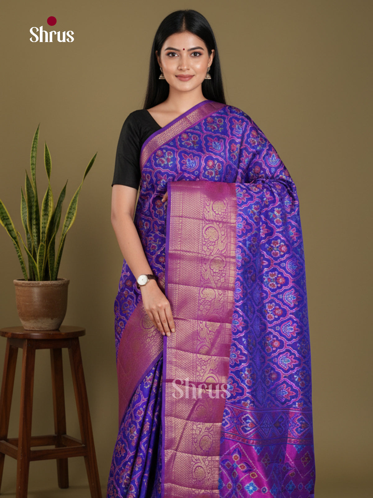 Blue & Purple - Semi Patola Saree