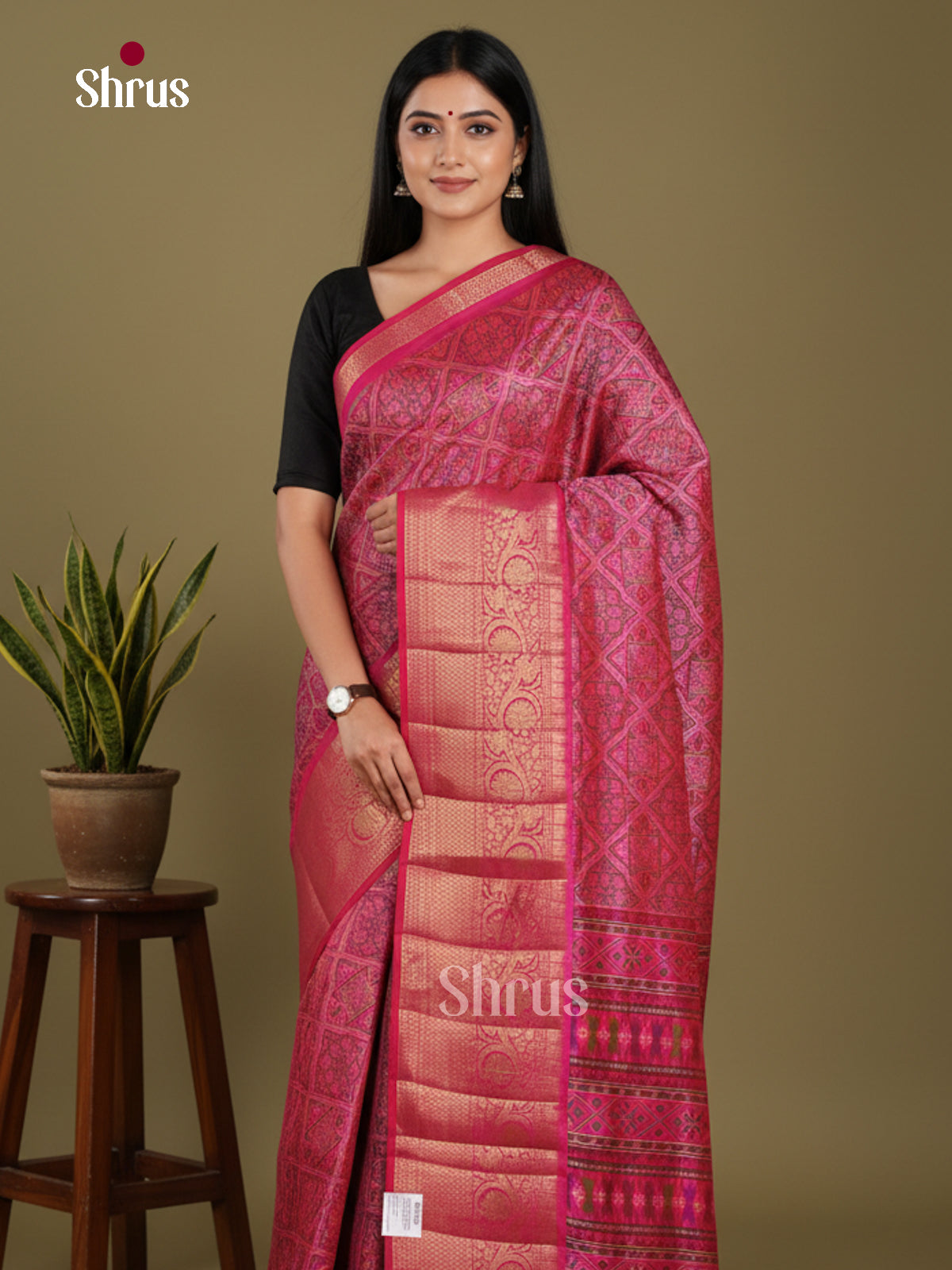 Pink- Semi Patola Saree