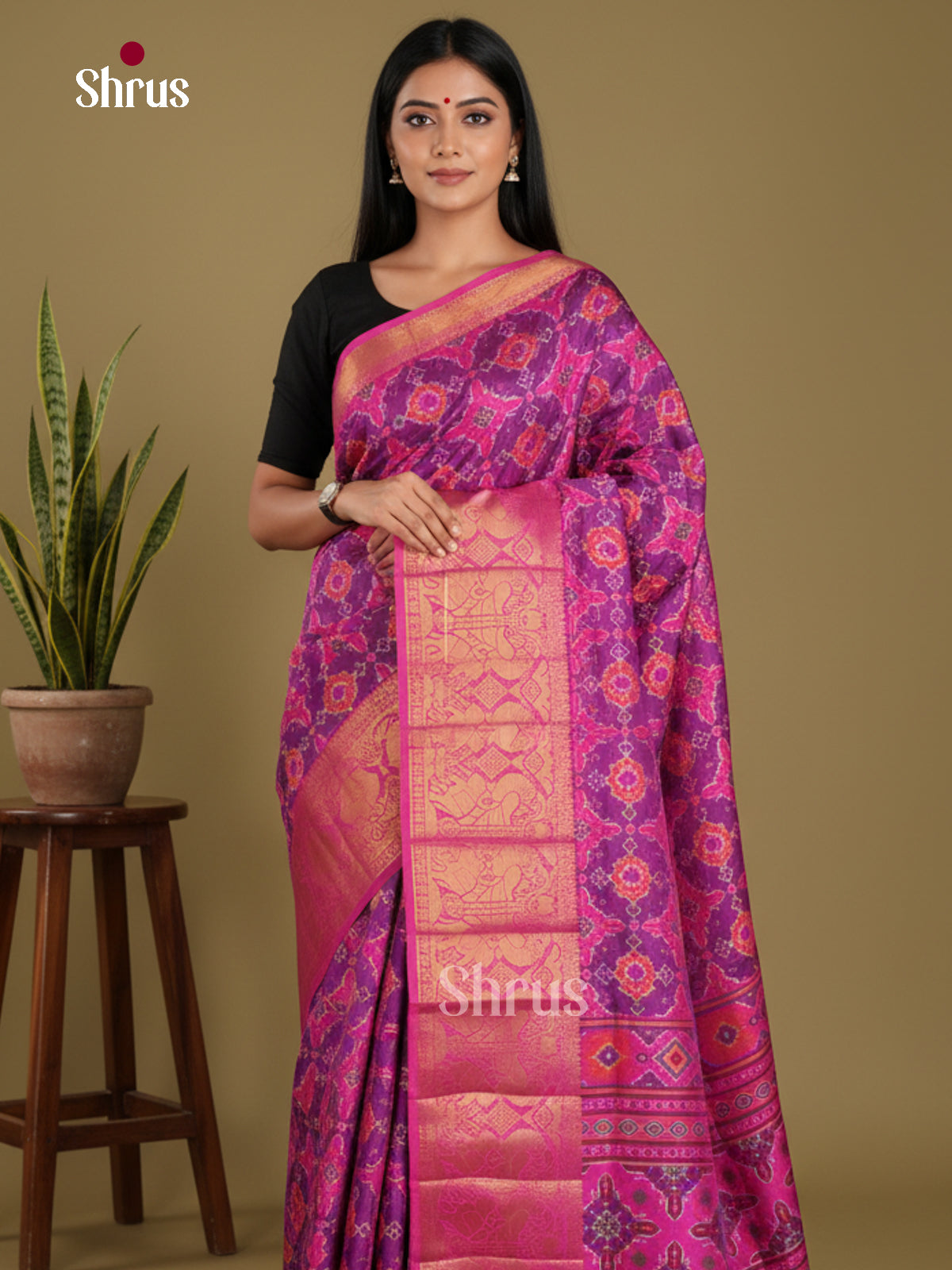 Purple & Pink- Semi Patola Saree