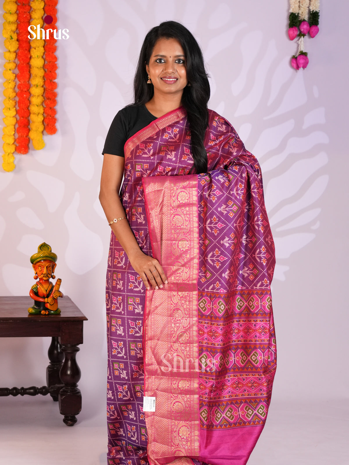 Purple & Pink- Semi Patola Saree