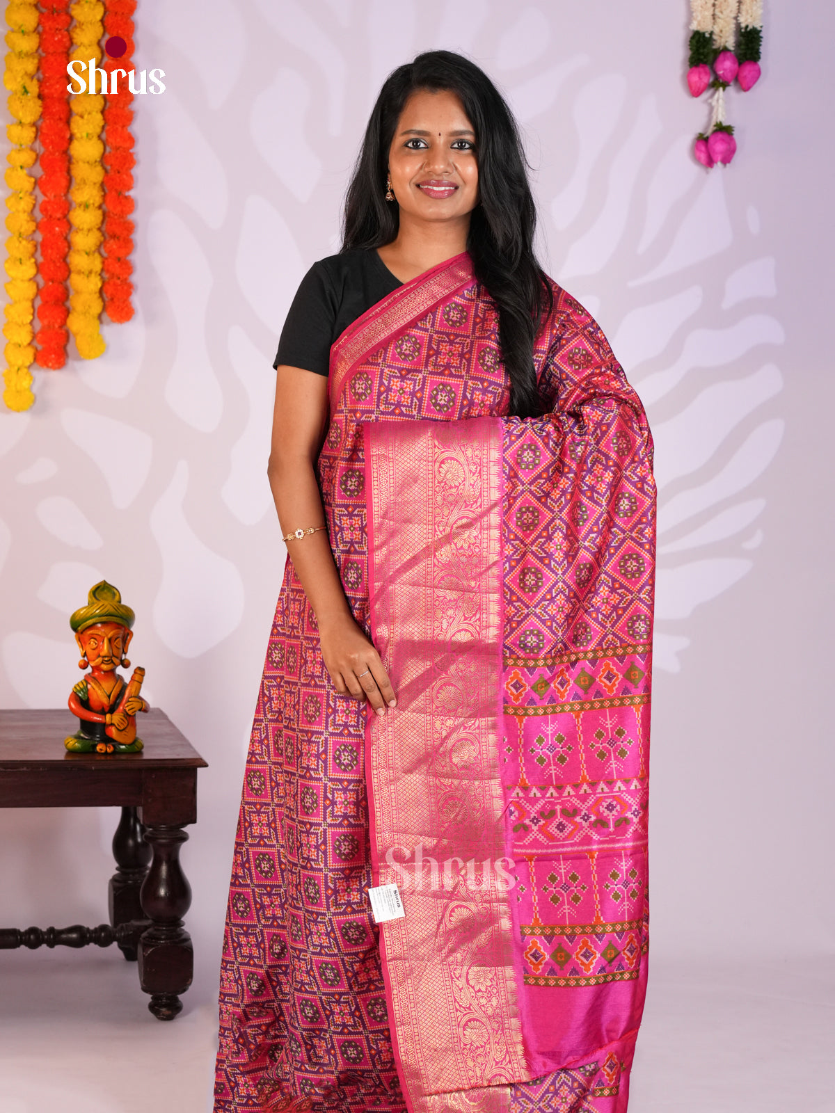Pink - Semi Patola Saree