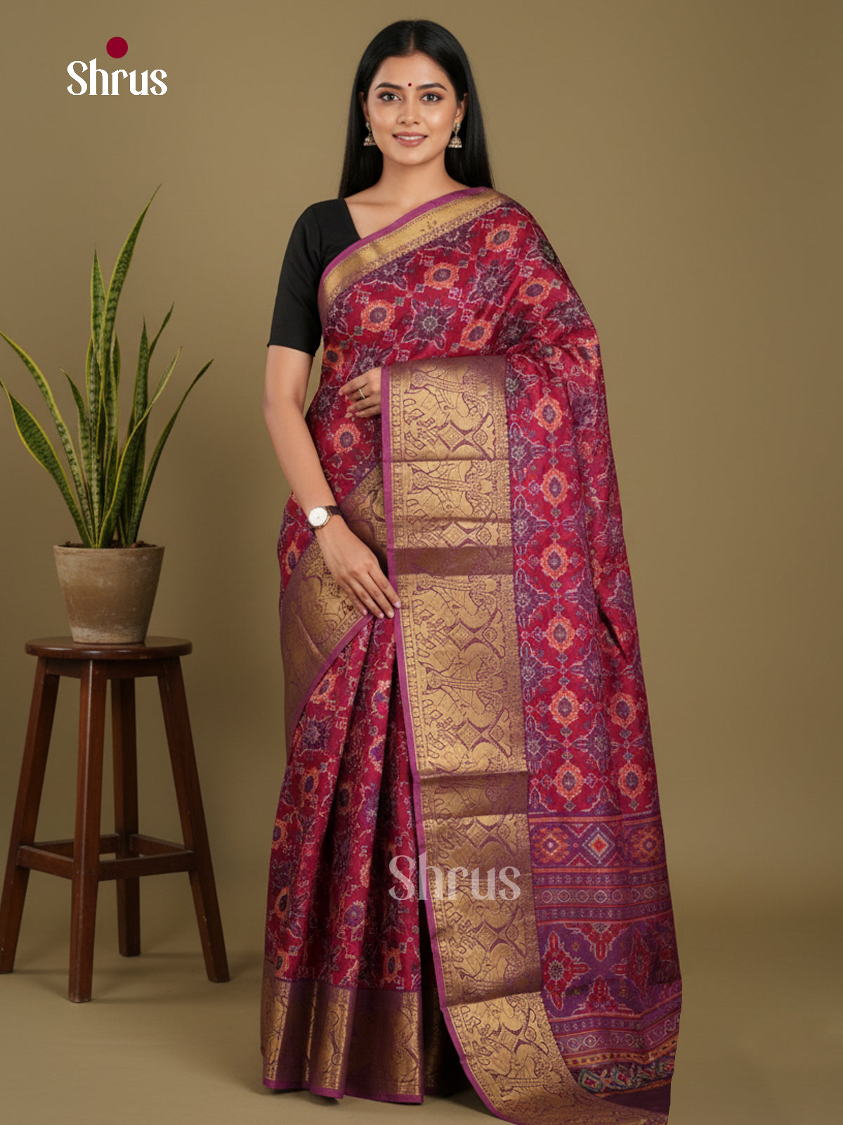 Red & Violet - Semi Patola Saree