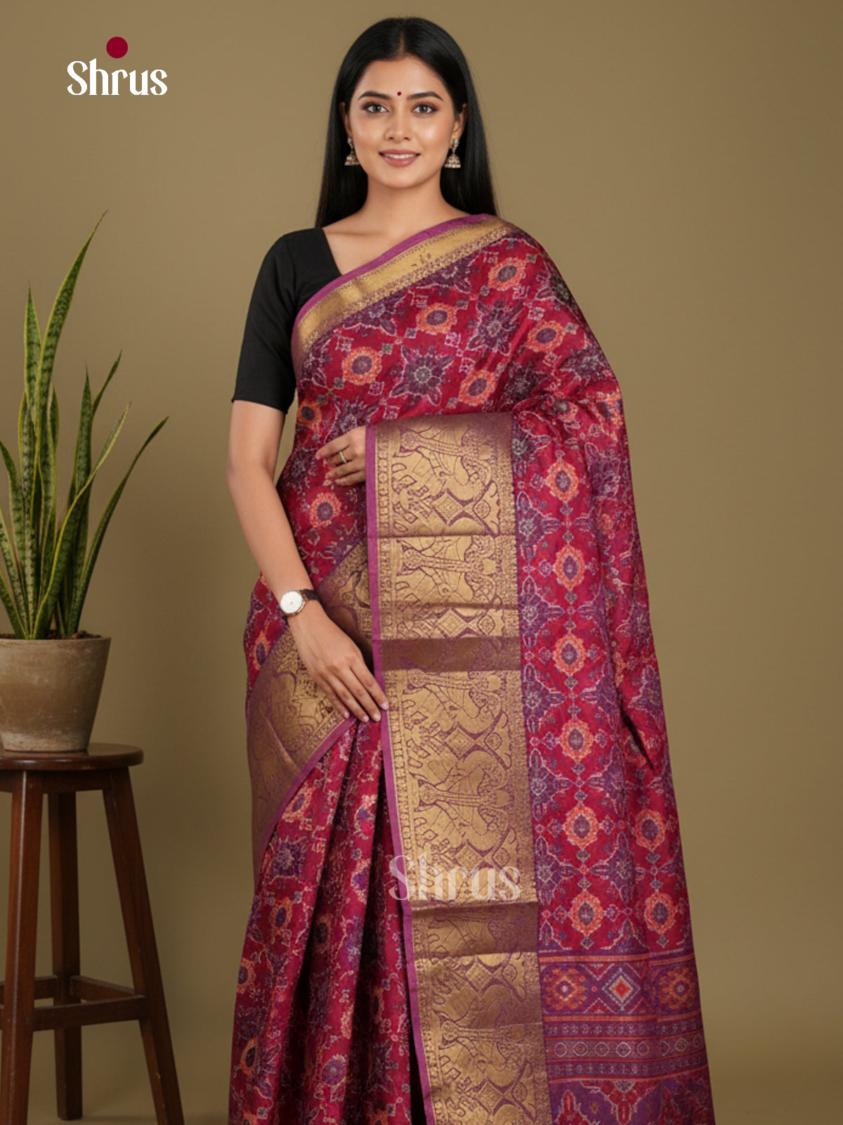 Red & Violet - Semi Patola Saree