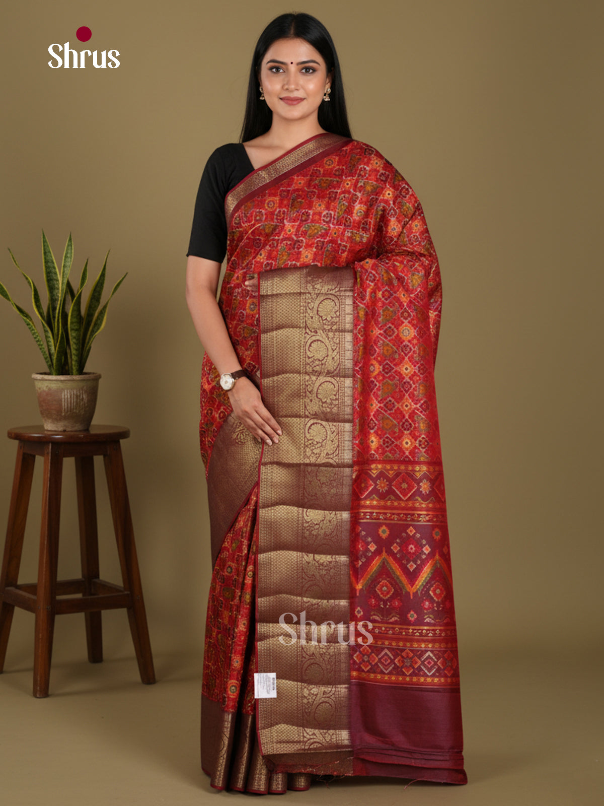 Orange & Maroon - Semi Patola Saree