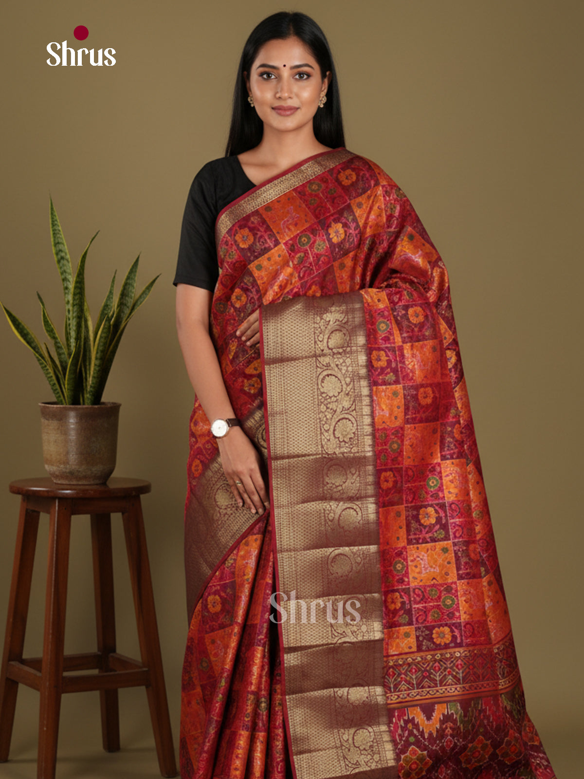 Orange & Maroon- Semi Patola Saree