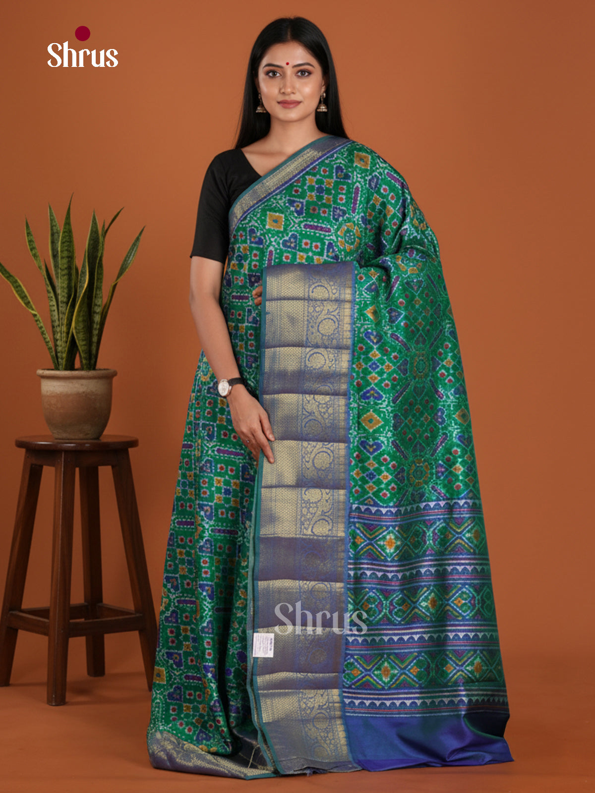 Green & Blue - Semi Patola Saree