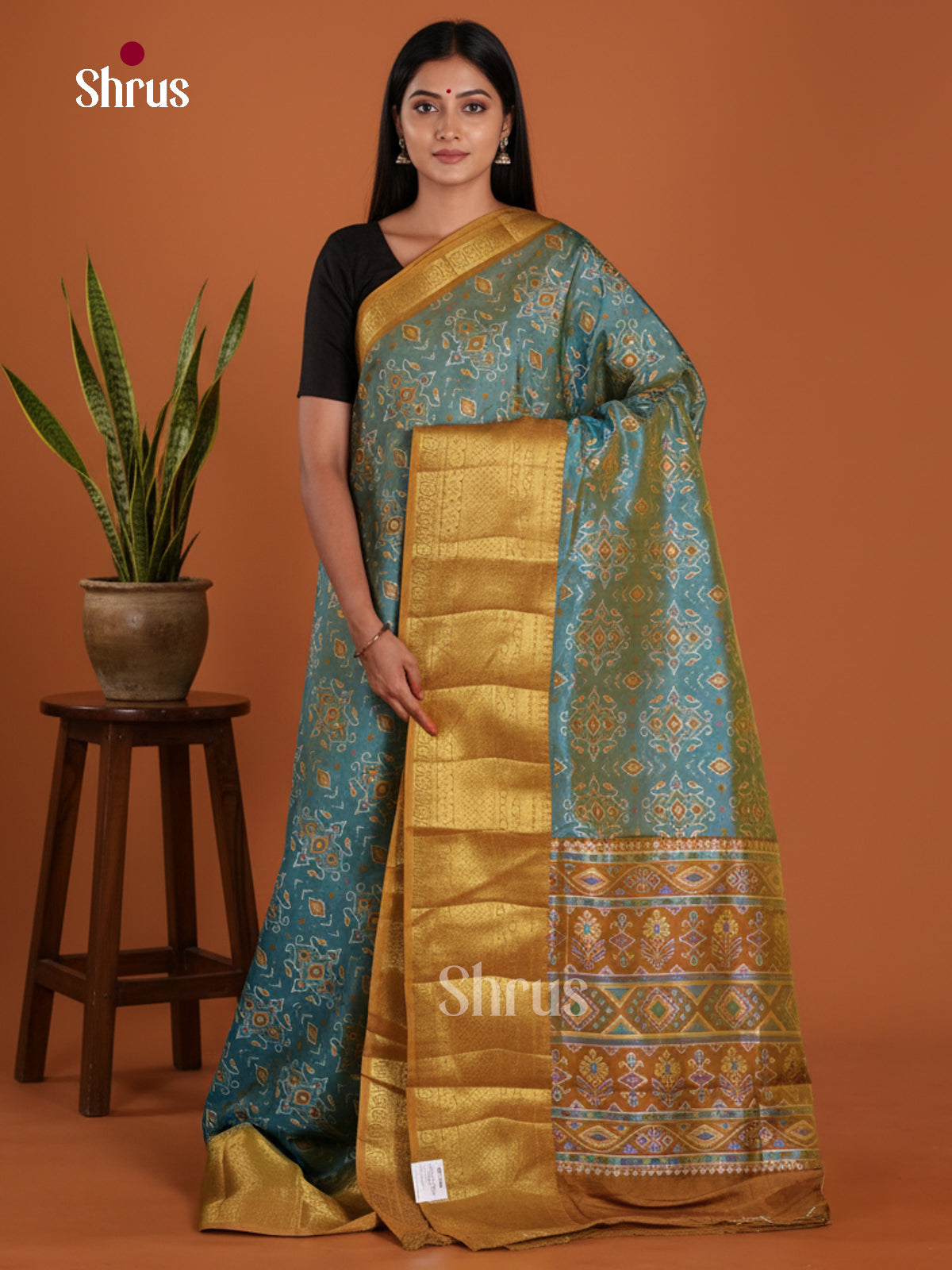 Blue & Mustard- Semi Patola Saree