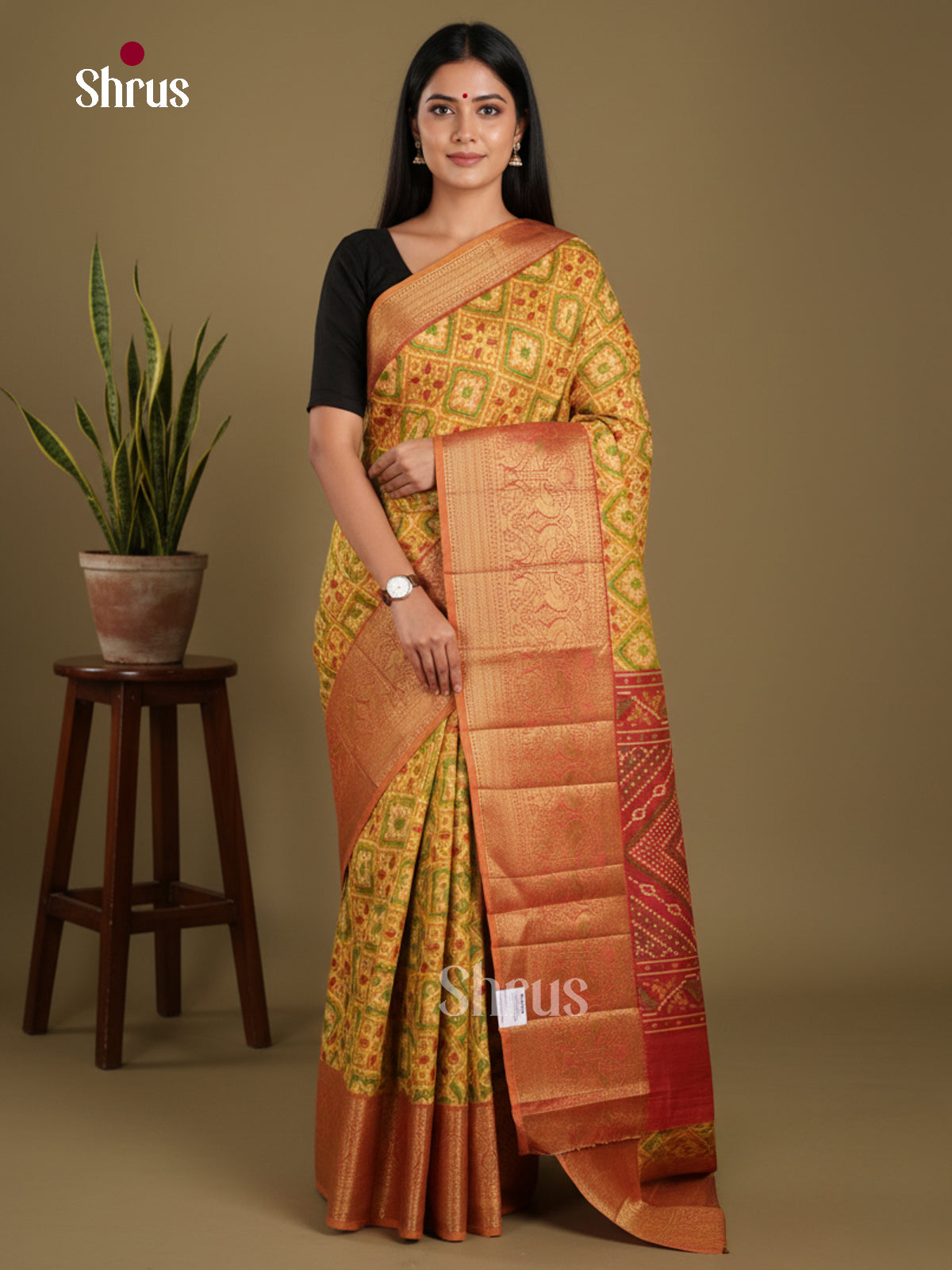 Mustard & Brick- Semi Patola Saree