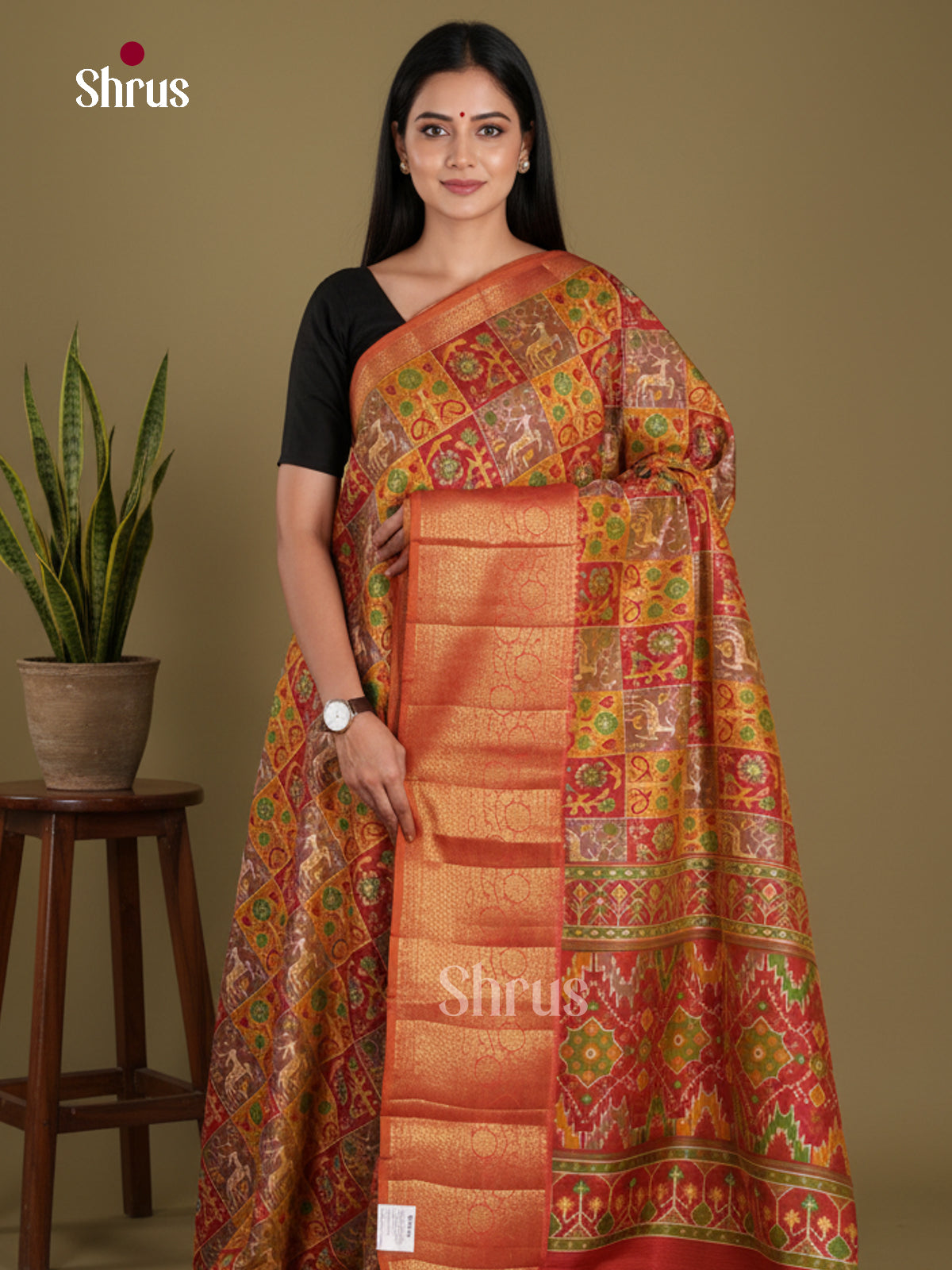 Mustard & Brick - Semi Patola Saree