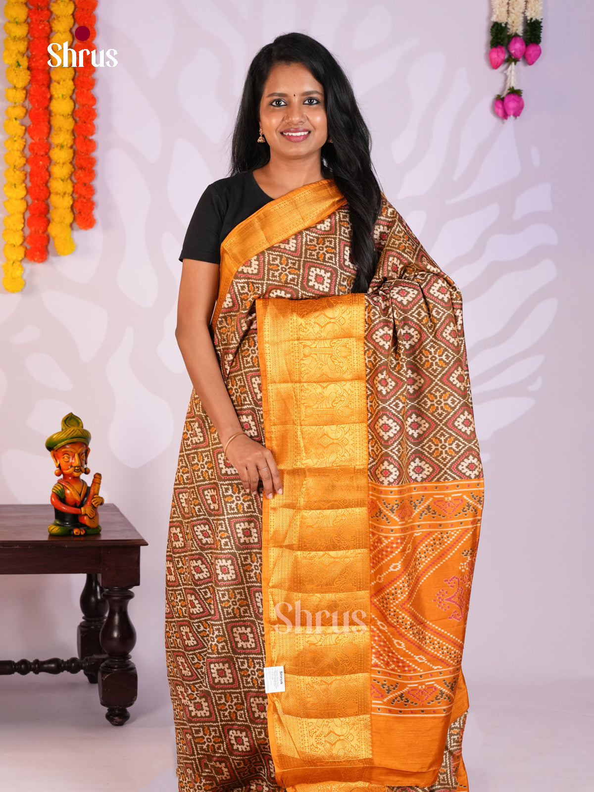 Brown & Brick- Semi Patola Saree
