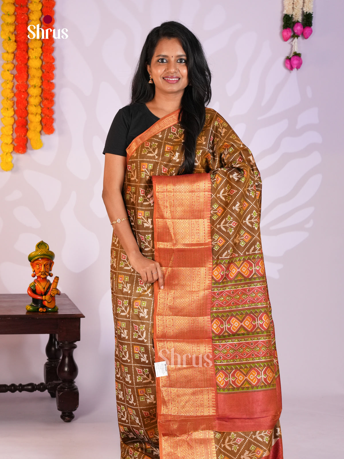 Mehandi & Brick - Semi Patola Saree