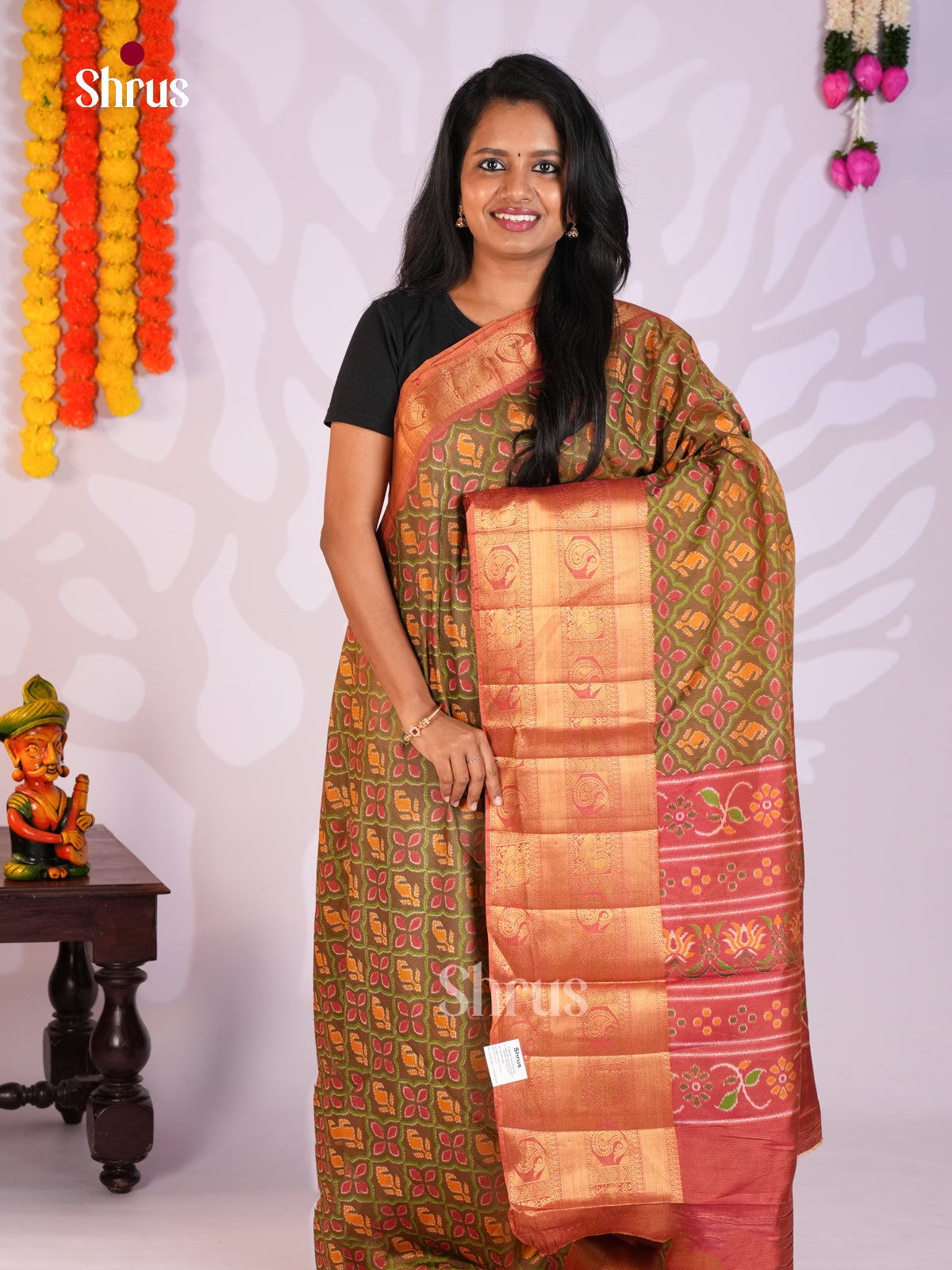 Mehandi & Brick - Semi Patola Saree