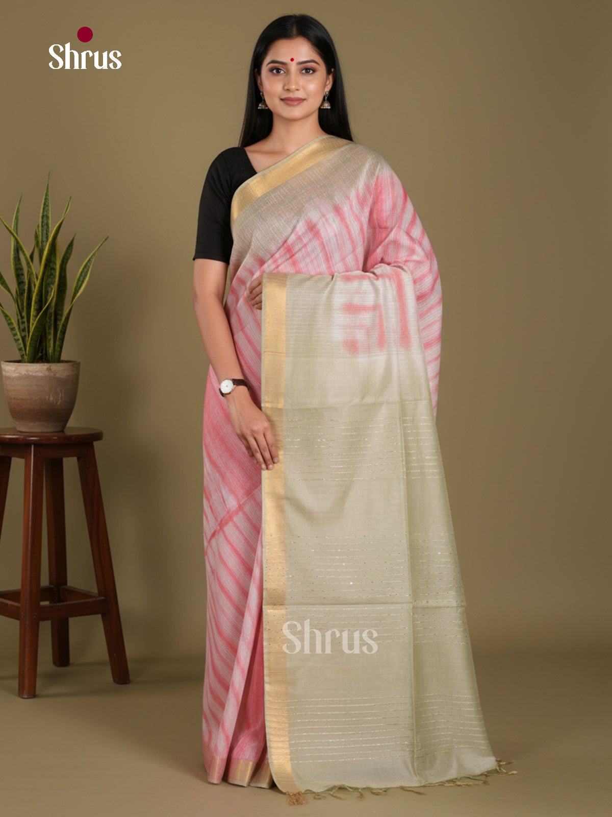 Pink & Grey - Shibori Saree