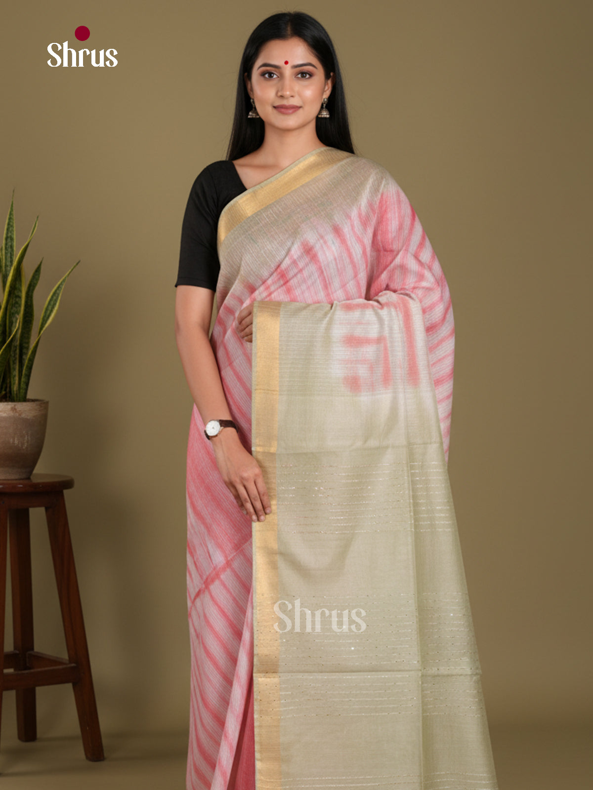 Pink & Grey - Shibori Saree