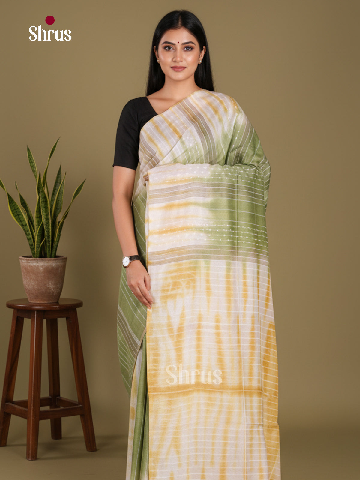 Green & Cream - Shibori Saree