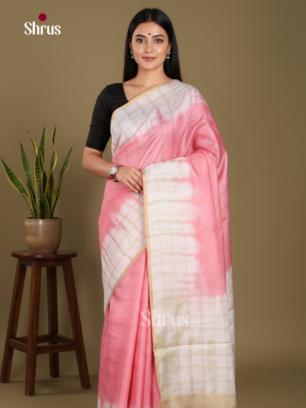 pink & Cream - Shibori Saree