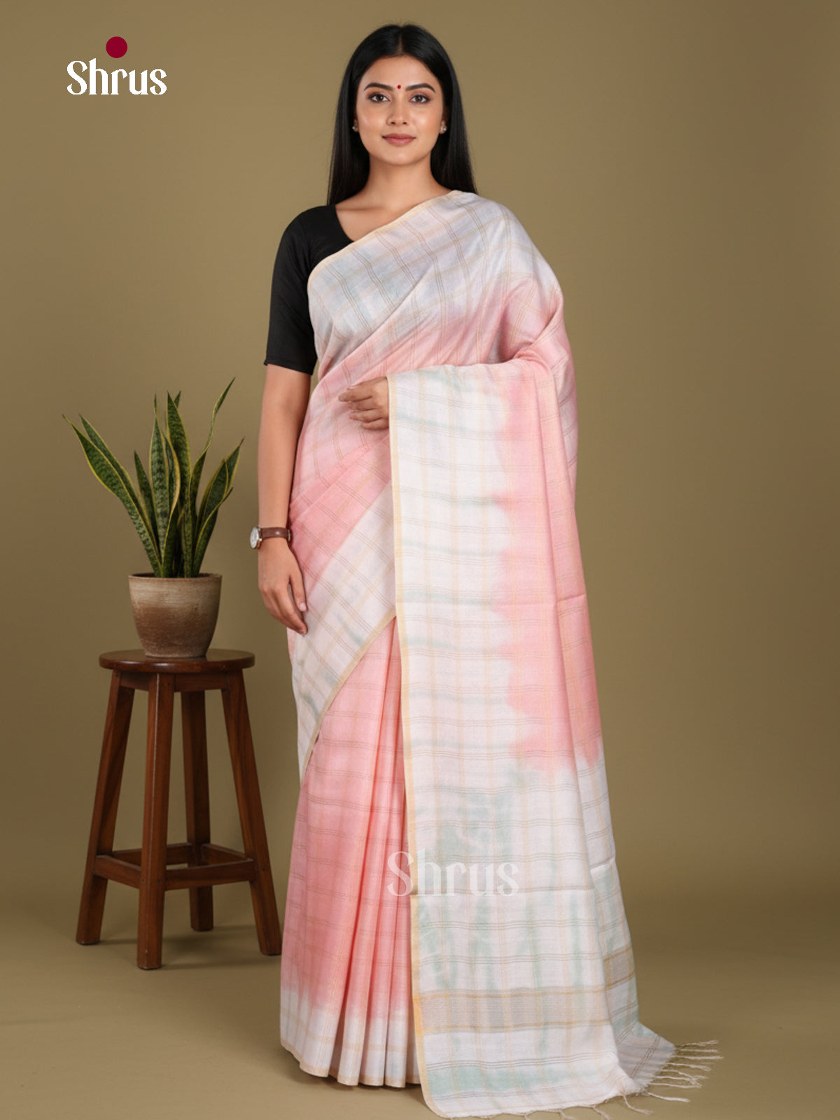 Pink & Cream- Shibori Saree