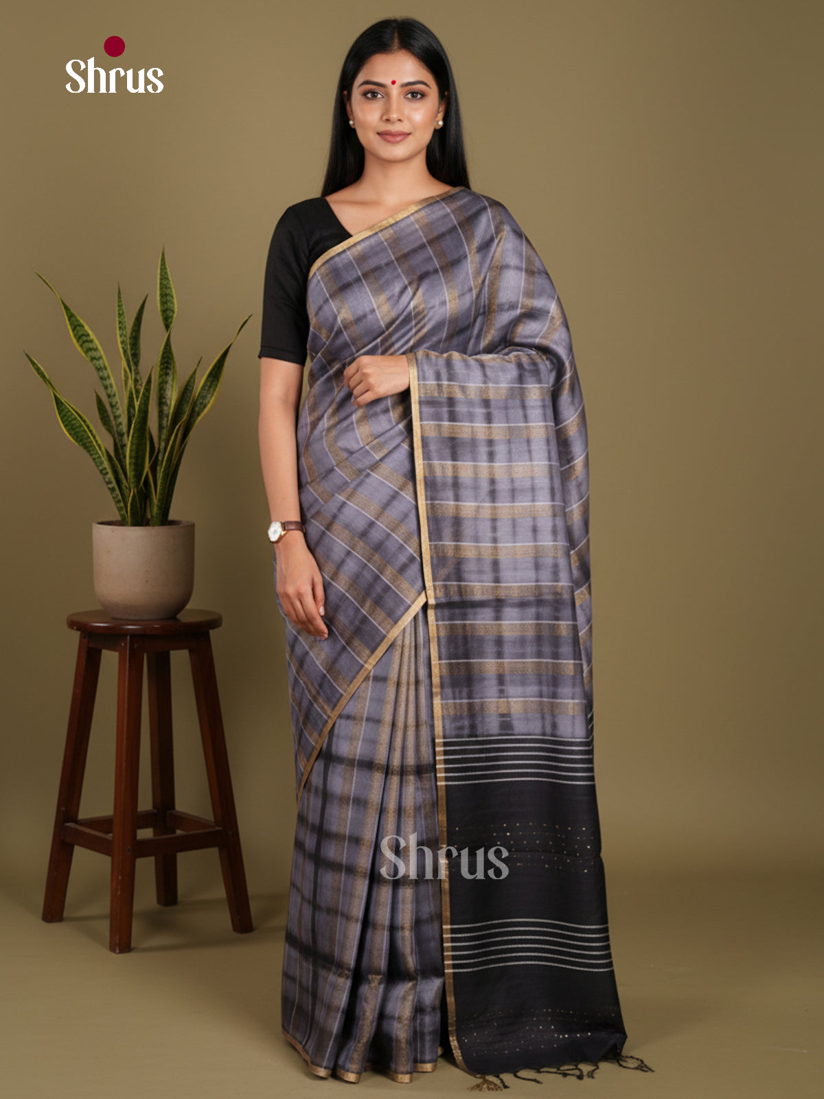 Grey & Black - Shibori Saree