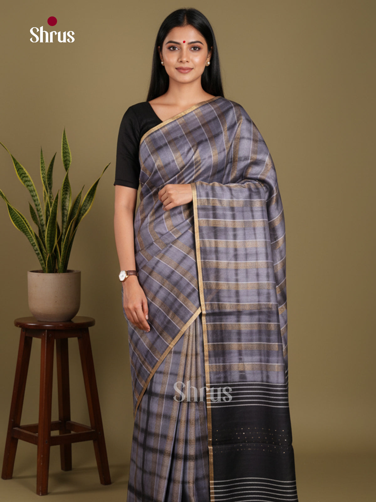 Grey & Black - Shibori Saree