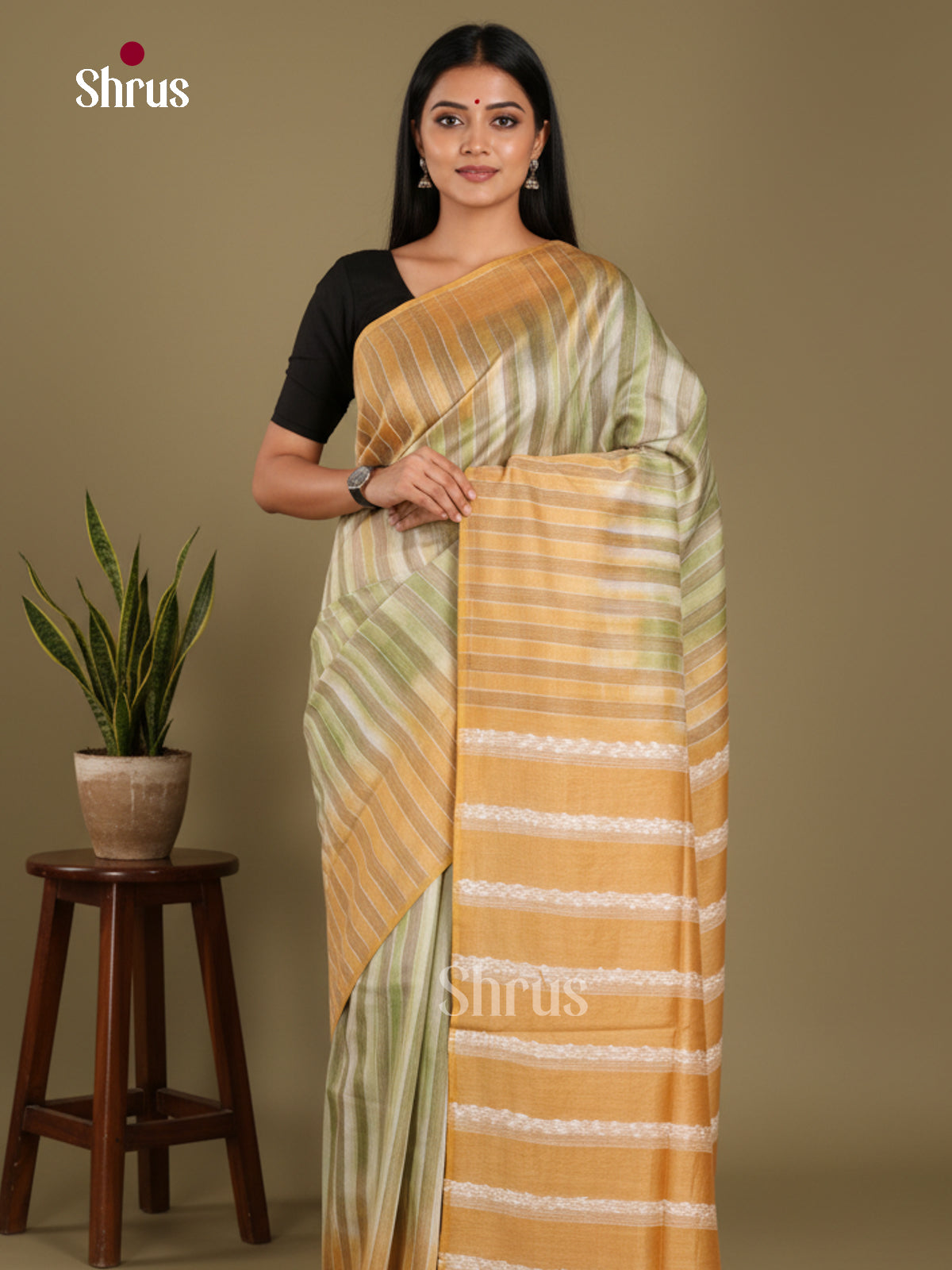 Green & Brown - Shibori Saree